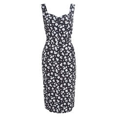 Dolce and Gabbana Monochrome Daisy Printed Crepe Sleeveless Sheath Dress M