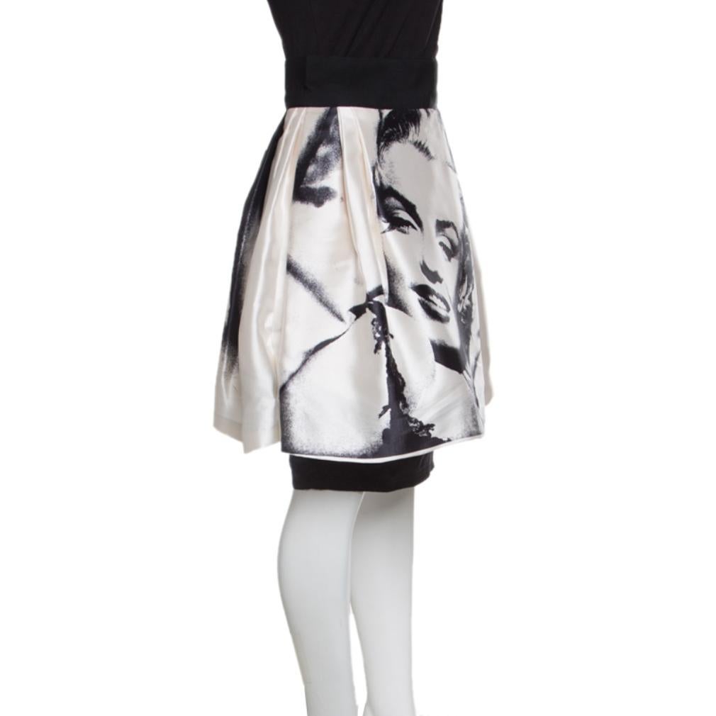 Gray Dolce and Gabbana Monochrome Marilyn Monroe Face Print Silk Pleated Skirt S