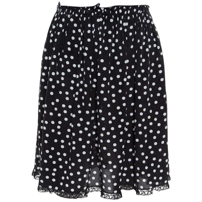 Dolce and Gabbana Monochrome Polka Dotted Lace Trim Silk Skirt M For ...