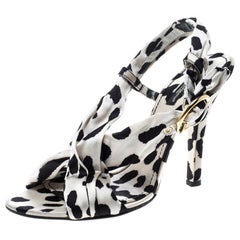 Dolce and Gabbana Monochrome Printed Pleated Silk Cross Strap Sandals Size 39