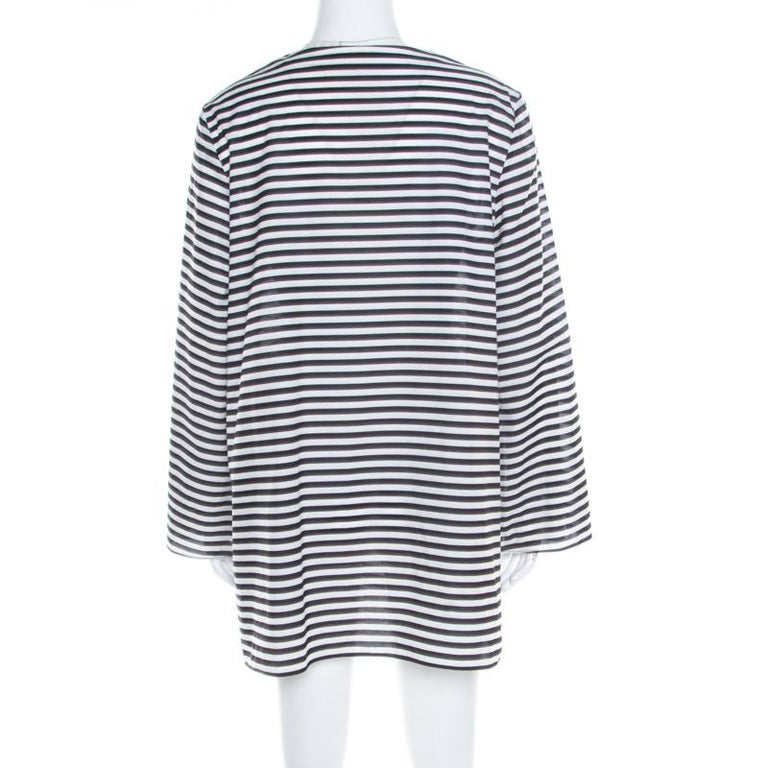 Dolce and Gabbana Monochrome Striped Cotton Long Sleeve Beach Tunic M ...