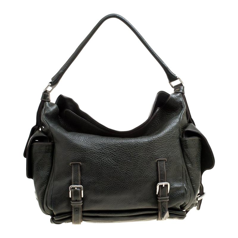 Dolce and Gabbana Mossy Green Leather Miss Forever Hobo