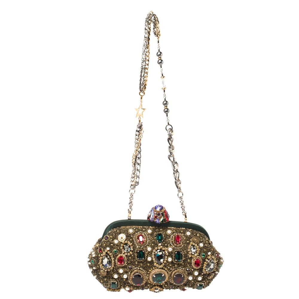 Dolce and Gabbana Mulitcolor Jewel Embellished Frame Chain Clutch In Good Condition In Dubai, Al Qouz 2