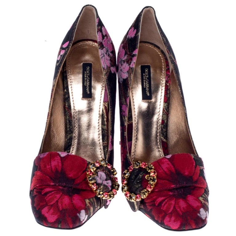 Dolce and Gabbana Multicolor Floral Brocade Fabric Block Heel Pumps ...