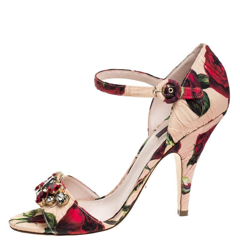 Dolce and Gabbana Multicolor Floral Brocade Keira Ankle Strap Sandals ...