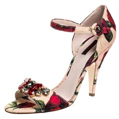 Dolce and Gabbana Multicolor Floral Brocade Keira Ankle Strap Sandals Size 40