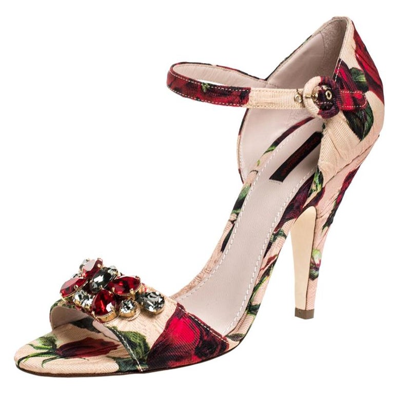 Dolce and Gabbana Multicolor Floral Brocade Keira Ankle Strap Sandals ...