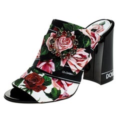 Dolce and Gabbana Multicolor Floral Crystal Bow Open Toe Flat Mules Size 35