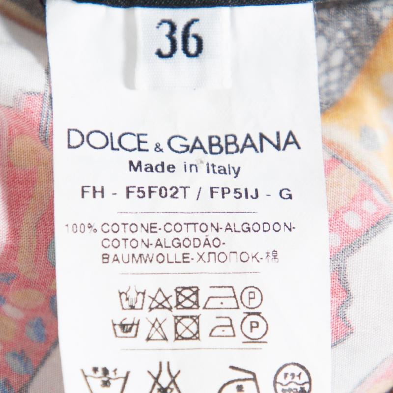 Beige Dolce and Gabbana Multicolor Floral Fans Printed Cotton Poplin Shirt XS