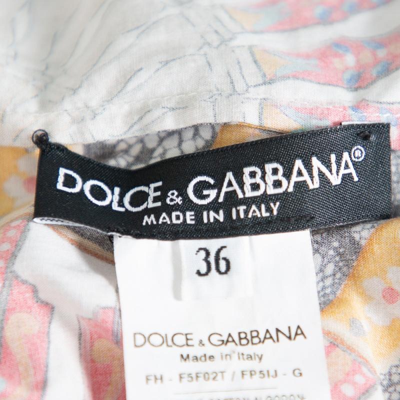 Dolce and Gabbana Multicolor Floral Fans Printed Cotton Poplin Shirt XS In Good Condition In Dubai, Al Qouz 2