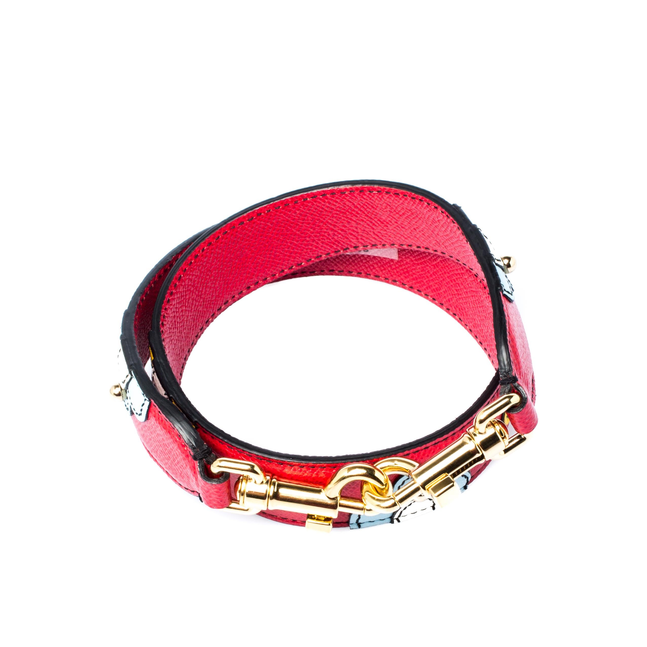 Red Dolce and Gabbana Multicolor Floral Leather Studded Bag Strap