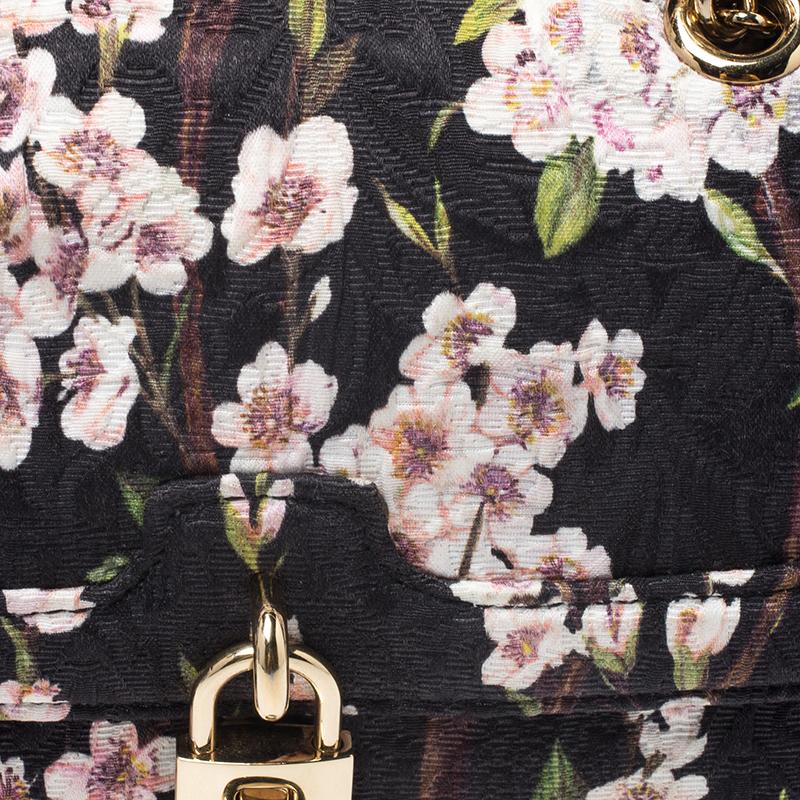 Dolce and Gabbana Multicolor Floral Print Fabric Flap Padlock Shoulder Bag 2