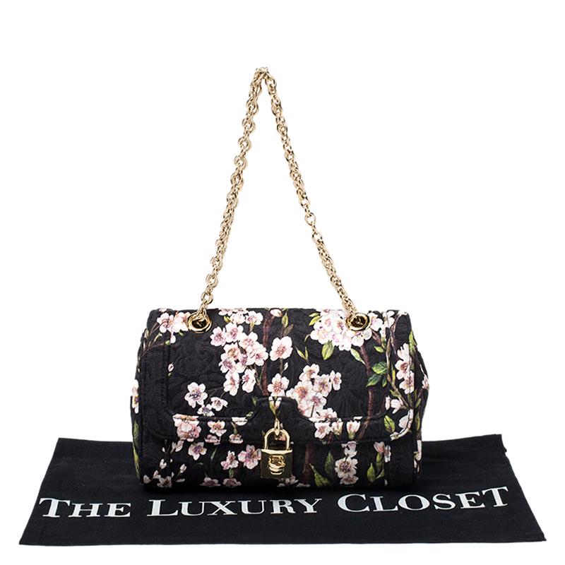 Dolce and Gabbana Multicolor Floral Print Fabric Flap Padlock Shoulder Bag 3
