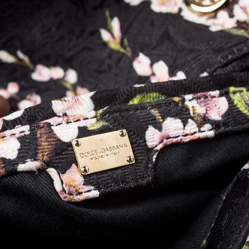 Black Dolce and Gabbana Multicolor Floral Print Fabric Flap Padlock Shoulder Bag