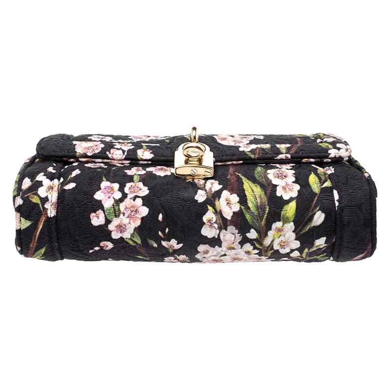 Dolce and Gabbana Multicolor Floral Print Fabric Flap Padlock Shoulder Bag 1