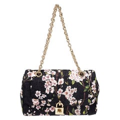 Dolce and Gabbana Multicolor Floral Print Fabric Flap Padlock Shoulder Bag