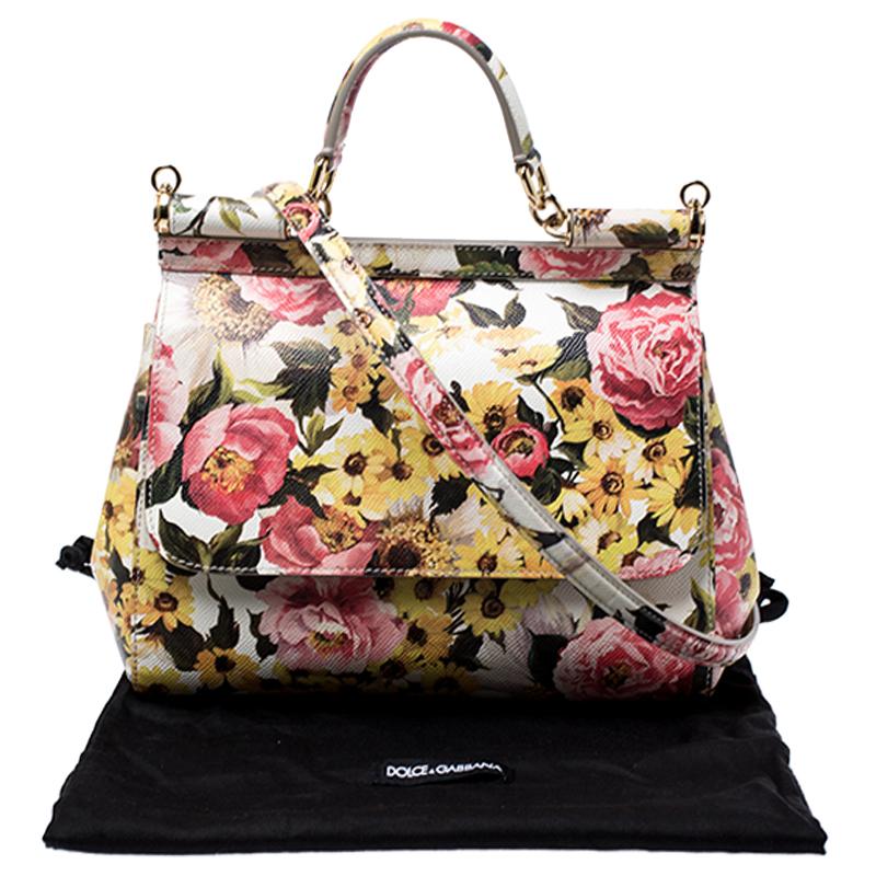 Dolce and Gabbana Multicolor Floral Print Leather Medium Miss Sicily Top Handle  5