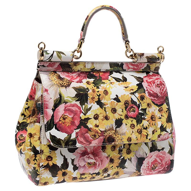 Dolce and Gabbana Multicolor Floral Print Leather Medium Miss Sicily Top Handle  3