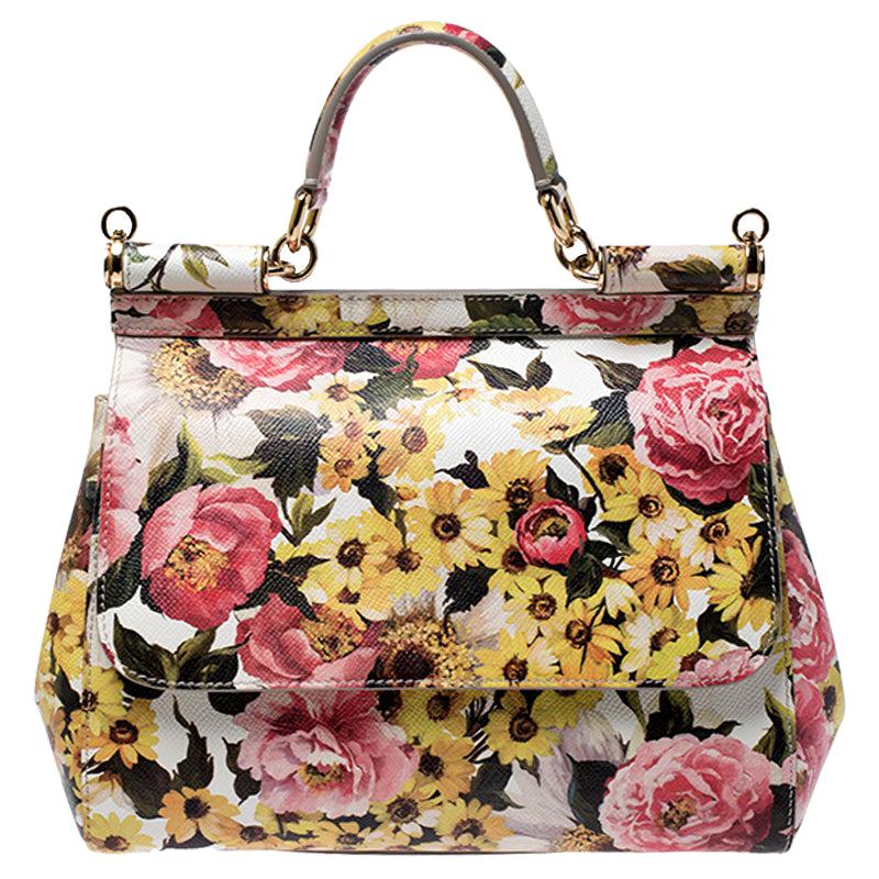 Dolce and Gabbana Multicolor Floral Print Leather Medium Miss Sicily Top Handle 