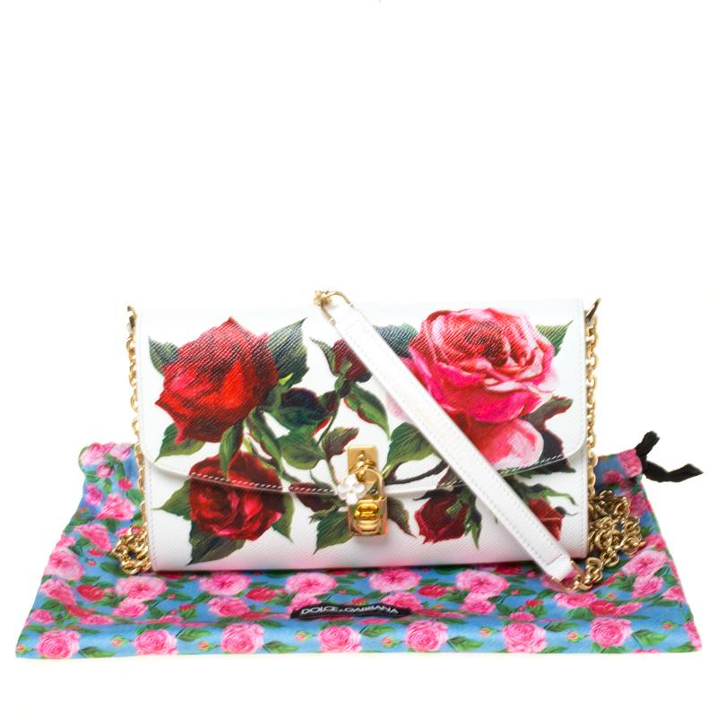 Dolce and Gabbana Multicolor Floral Print Leather Padlock Chain Shoulder Bag 6