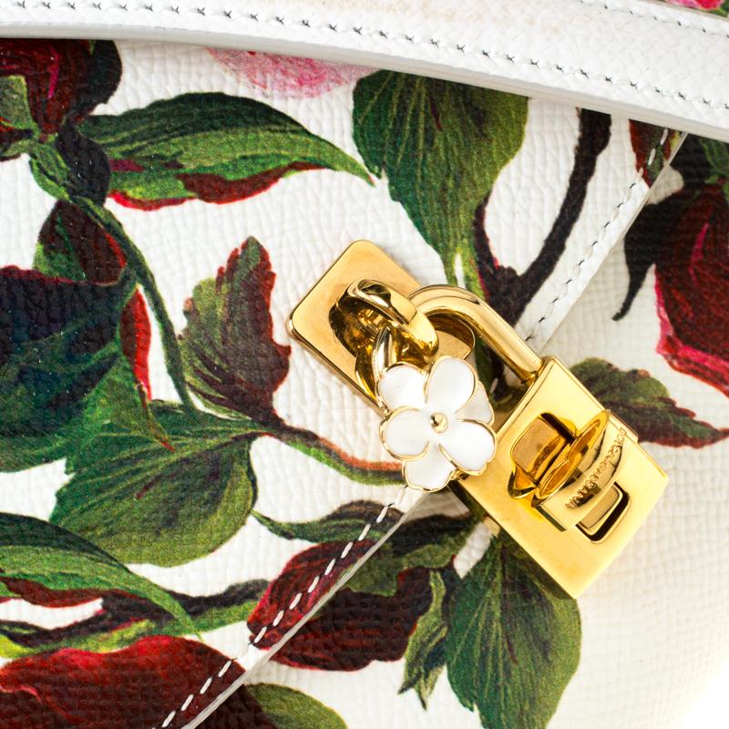 Dolce and Gabbana Multicolor Floral Print Leather Padlock Chain Shoulder Bag 3