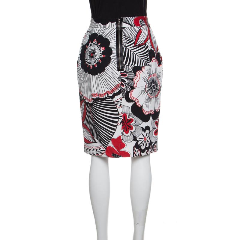 Gray Dolce and Gabbana Multicolor Floral Printed Cotton High Waist Skirt S