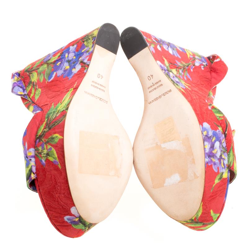 Women's Dolce and Gabbana Multicolor Floral Printed Fabric Platform Wedge Sandals 40