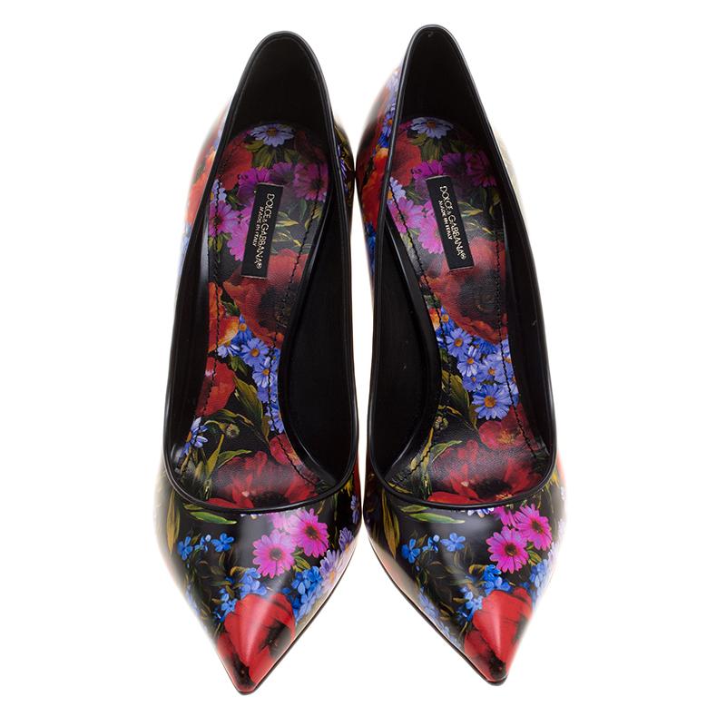 Dolce and Gabbana Multicolor Floral Printed Leather Bellucci Pointed Toe Pumps S In New Condition In Dubai, Al Qouz 2