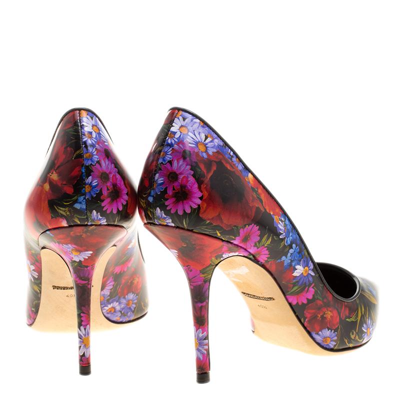 Women's Dolce and Gabbana Multicolor Floral Printed Leather Bellucci Pointed Toe Pumps S