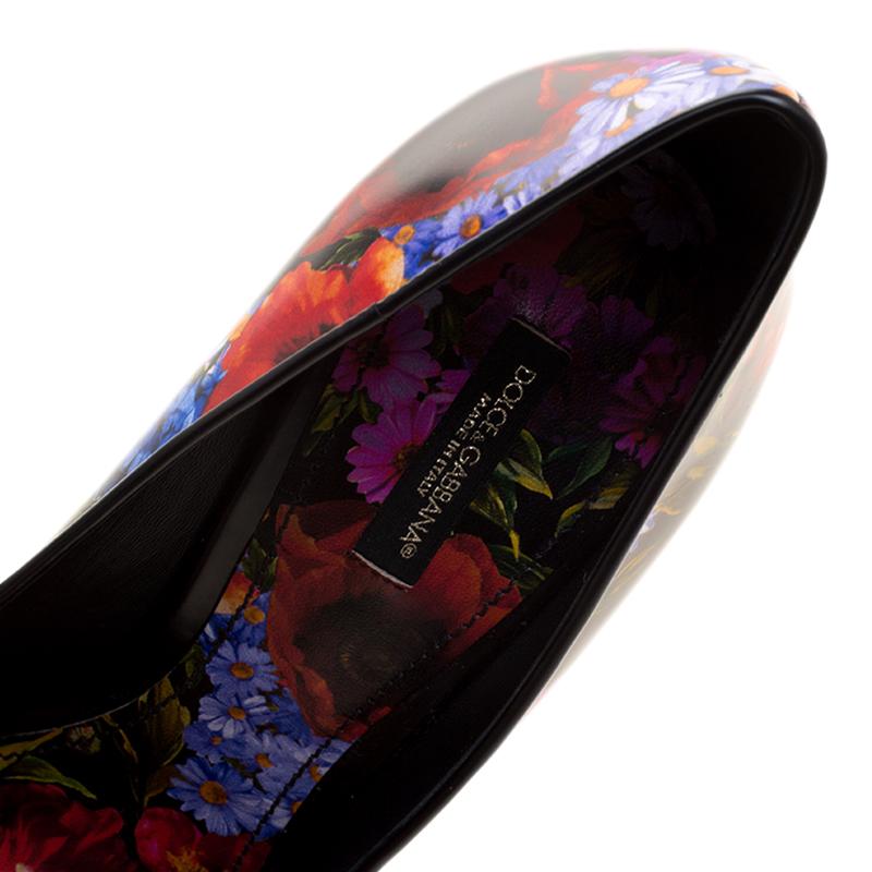 Dolce and Gabbana Multicolor Floral Printed Leather Bellucci Pointed Toe Pumps S 2