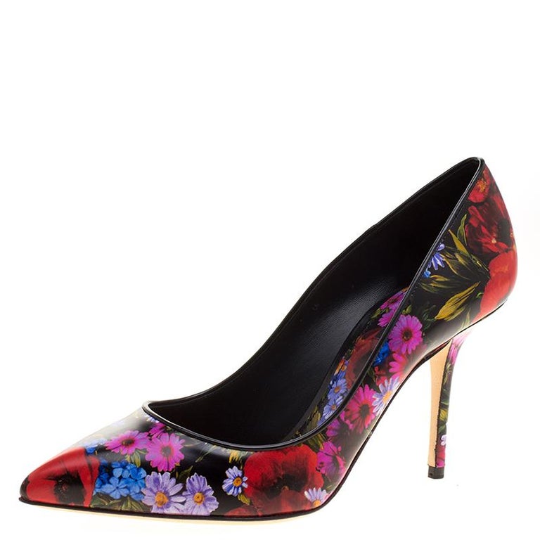 Dolce and Gabbana Multicolor Floral Printed Leather Bellucci Pointed ...