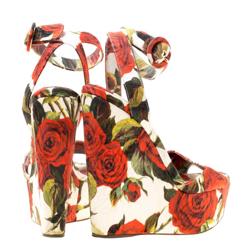 Women's Dolce and Gabbana Multicolor Floral Printed Platform Wedge Sandals Size 3