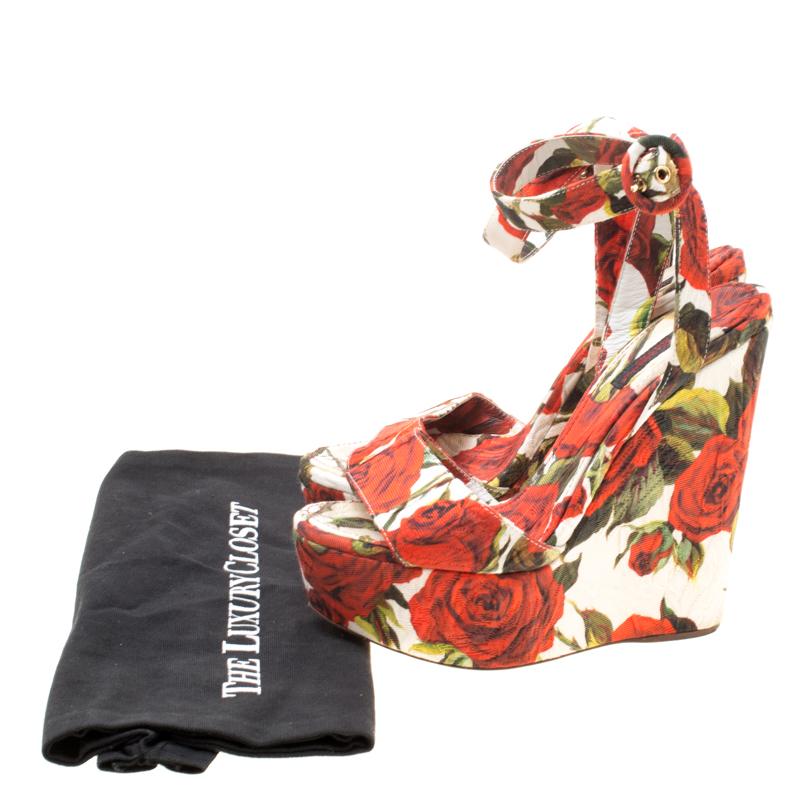 Dolce and Gabbana Multicolor Floral Printed Platform Wedge Sandals Size 3 1