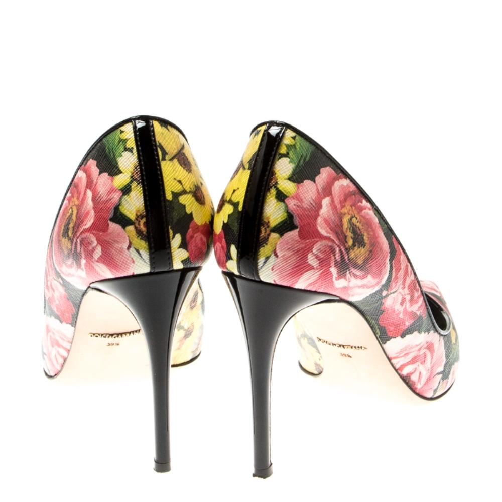 Black Dolce And Gabbana Multicolor Floral Saffiano Printed Pointed Toe Pump Size 39.5