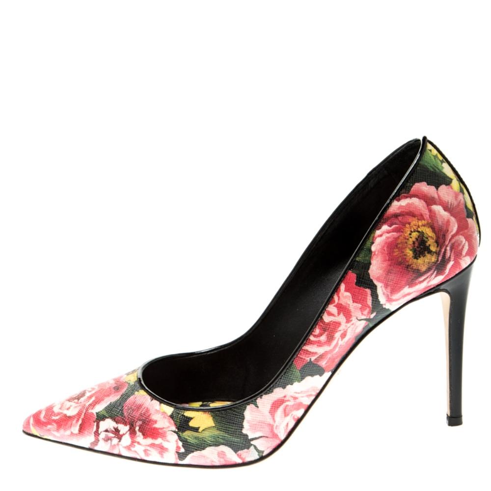 Women's Dolce And Gabbana Multicolor Floral Saffiano Printed Pointed Toe Pump Size 39.5