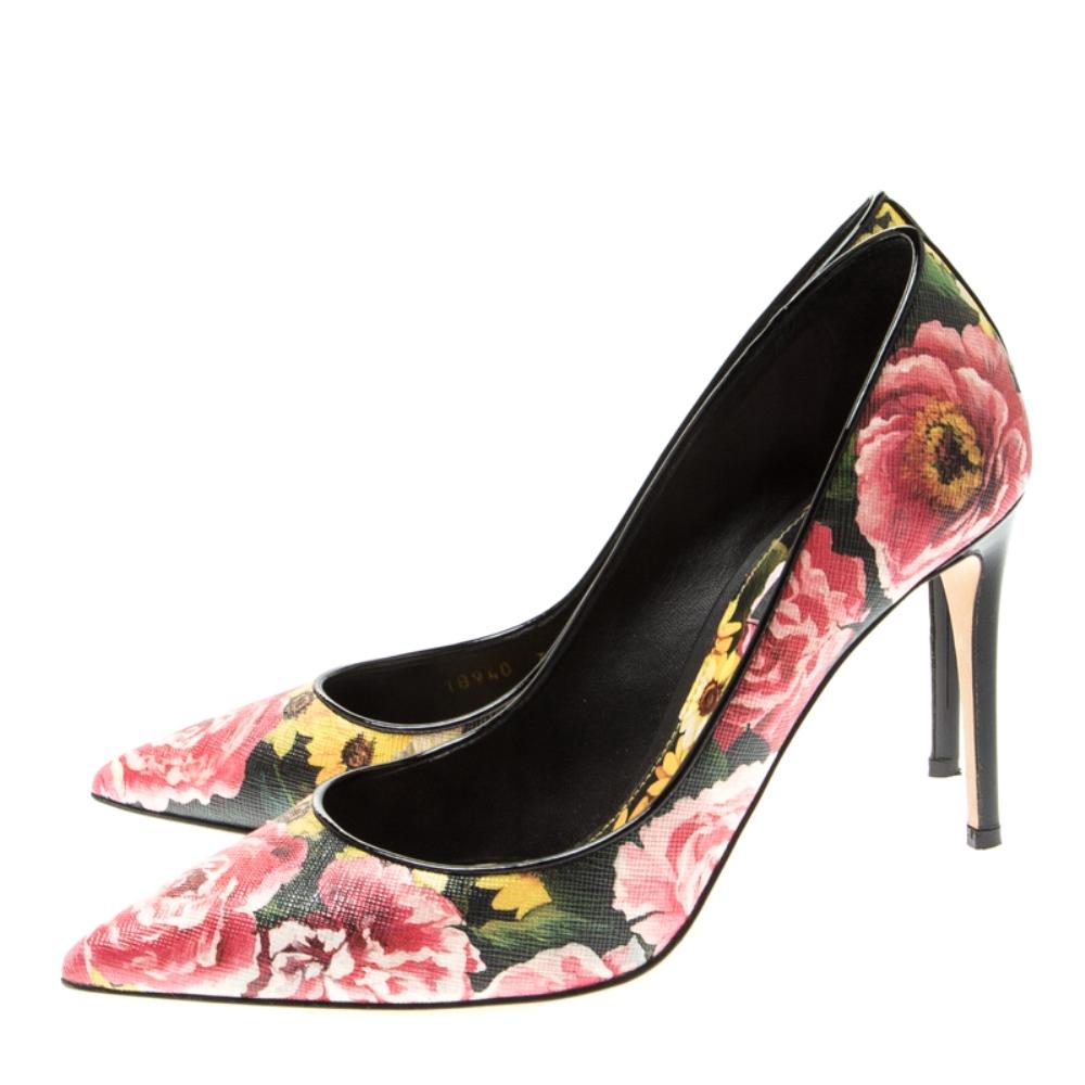 Dolce And Gabbana Multicolor Floral Saffiano Printed Pointed Toe Pump Size 39.5 2