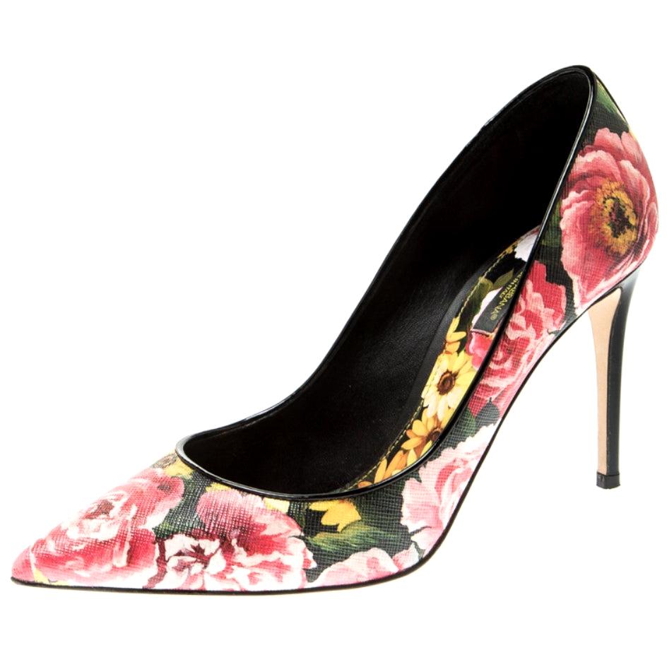 Dolce And Gabbana Multicolor Floral Saffiano Printed Pointed Toe Pump Size 39.5