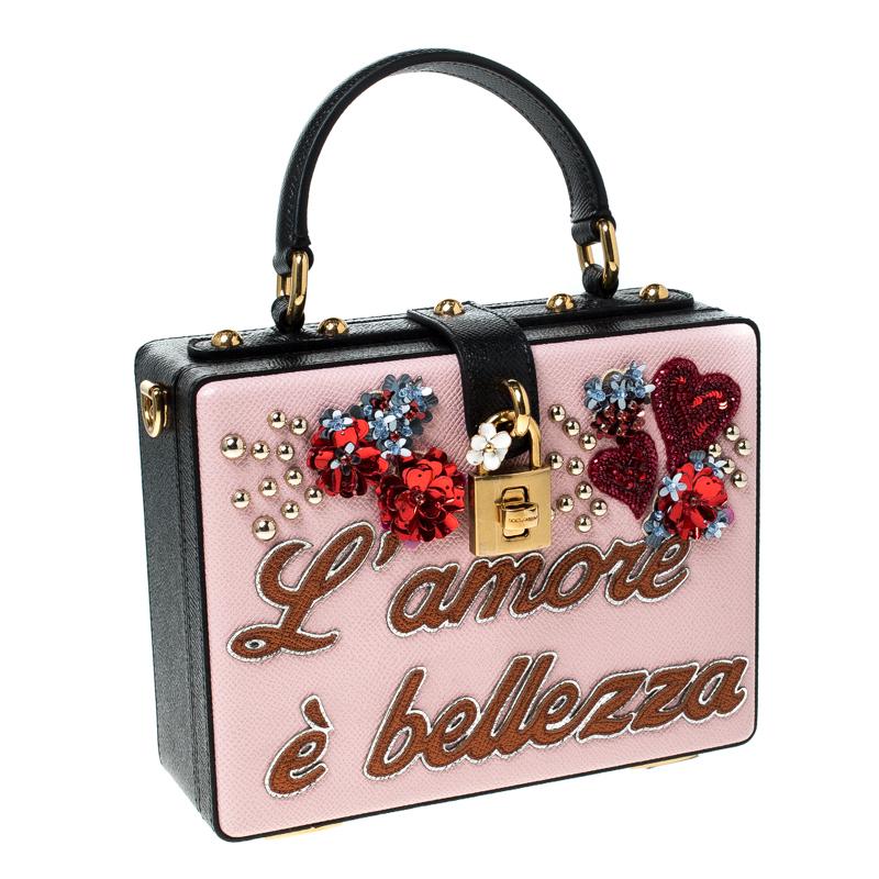 Beige Dolce and Gabbana Multicolor Flower L Amore Embellished Leather Top Handle Bag