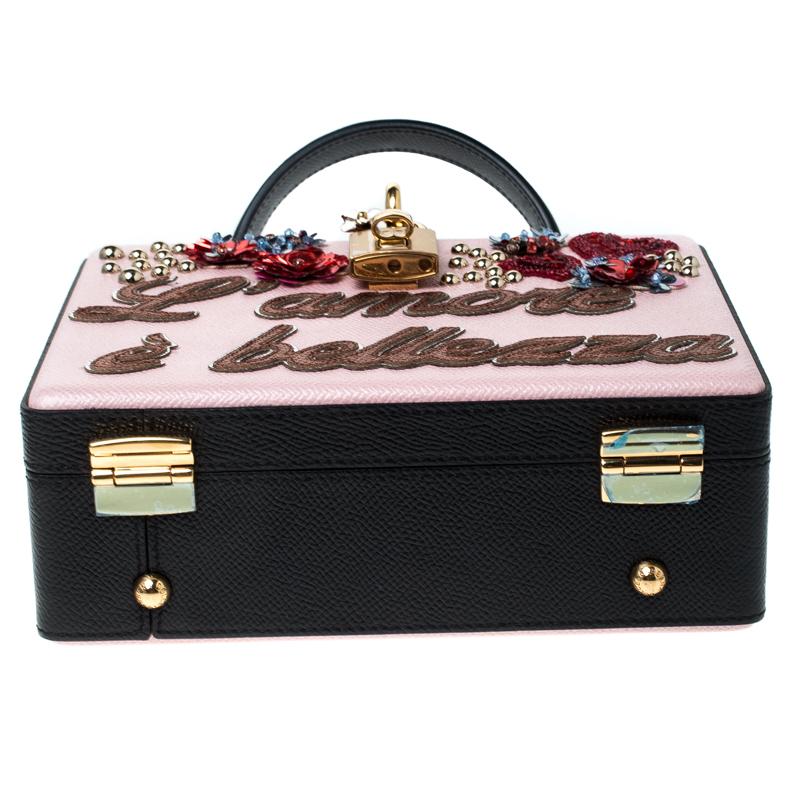 Dolce and Gabbana Multicolor Flower L Amore Embellished Leather Top Handle Bag In New Condition In Dubai, Al Qouz 2