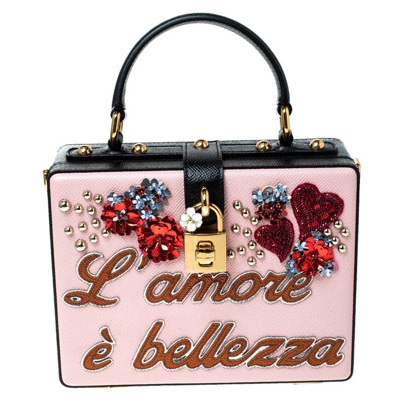 Dolce and Gabbana Multicolor Flower L Amore Embellished Leather Top Handle Bag