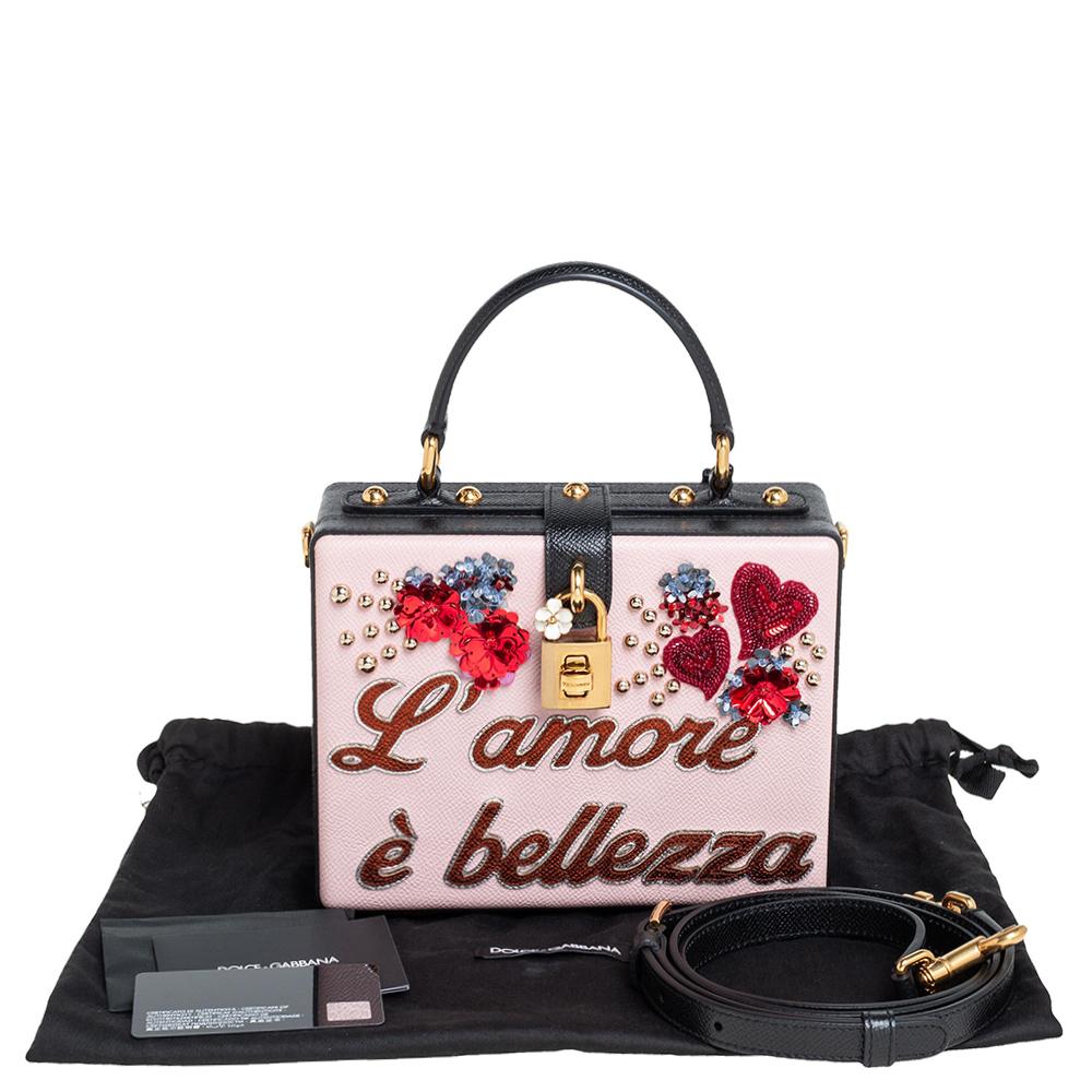 Dolce and Gabbana Multicolor Flower L'Amore Leather Box Pad lock Top Handle Bag 6