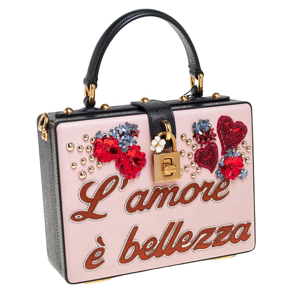 Dolce and Gabbana Multicolor Flower L'Amore Leather Box Pad lock Top Handle Bag In New Condition In Dubai, Al Qouz 2