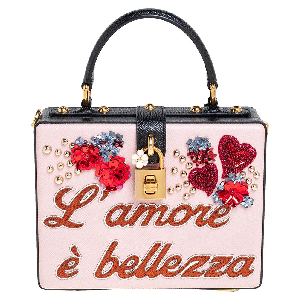 Dolce and Gabbana Multicolor Flower L'Amore Leather Box Pad lock Top Handle Bag