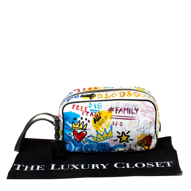 Dolce and Gabbana Multicolor Graffiti Printed Nylon Wash Bag 3