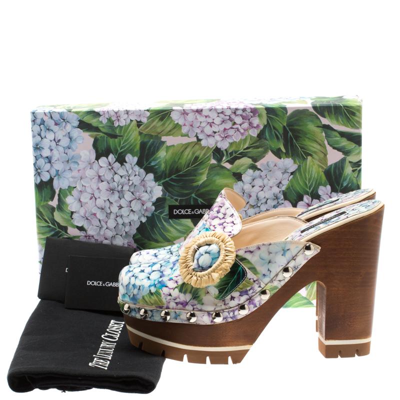 Dolce and Gabbana Multicolor Hydrangea Print Taormina Platform Clogs Size 39 3