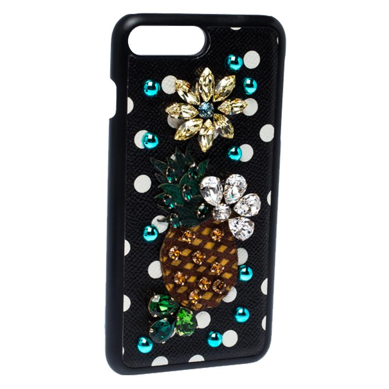 Black Dolce and Gabbana Multicolor Jewel Embellished Leather iPhone Cover