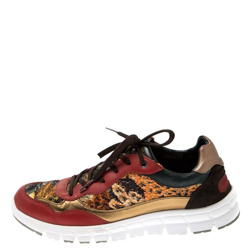 Women's Dolce and Gabbana Multicolor Leather And Tweed Fabric Lace Up Sneakers Size 39