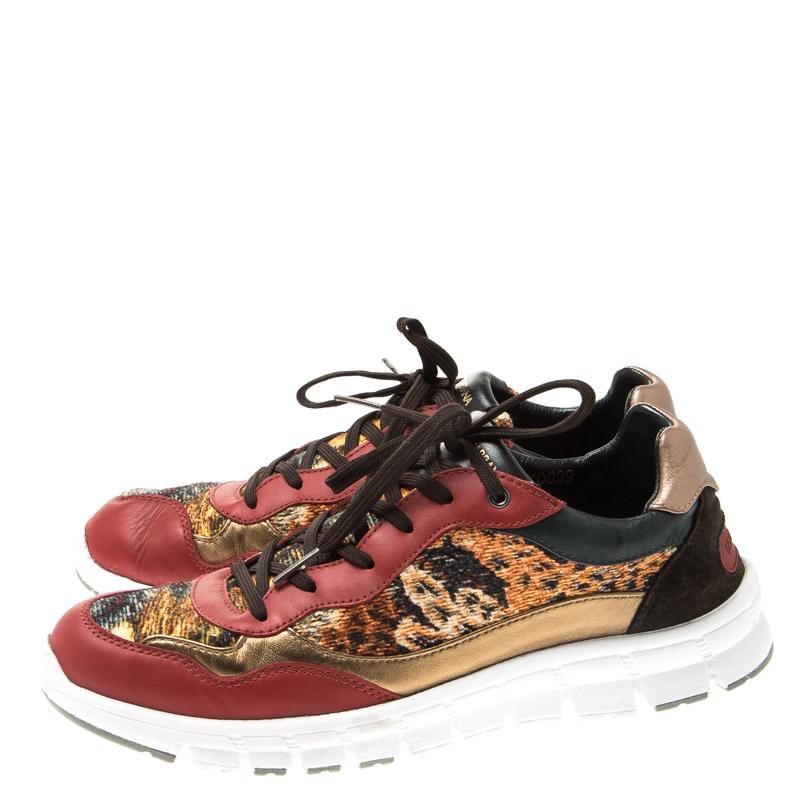 Dolce and Gabbana Multicolor Leather And Tweed Fabric Lace Up Sneakers Size 39 2