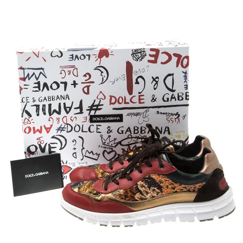 Dolce and Gabbana Multicolor Leather And Tweed Fabric Lace Up Sneakers Size 39 3