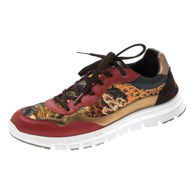 Dolce and Gabbana Multicolor Leather And Tweed Fabric Lace Up Sneakers Size 39
